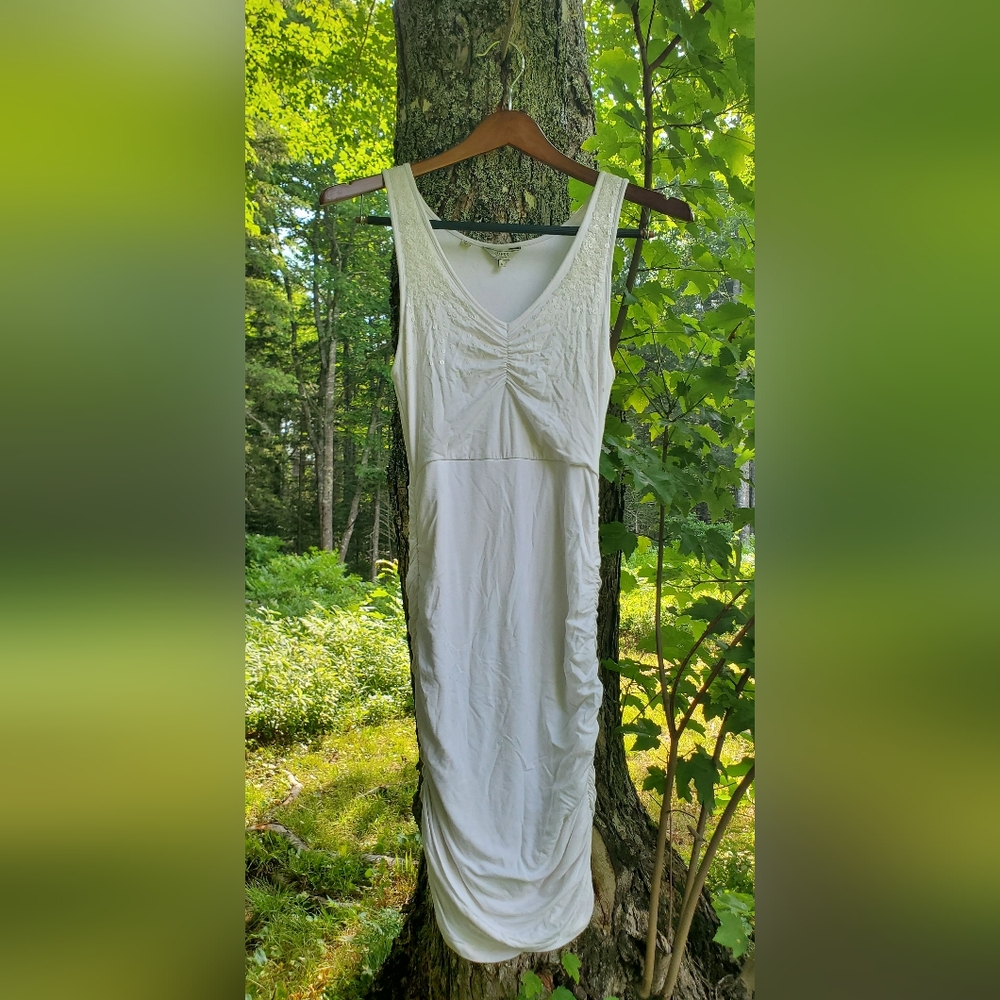 Guess White Sleeveless Ruched Dress Size Small Y2K